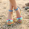 Boho Blue Wedge Sandals Rainbow