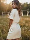 Button through Boho Mini Dress in White