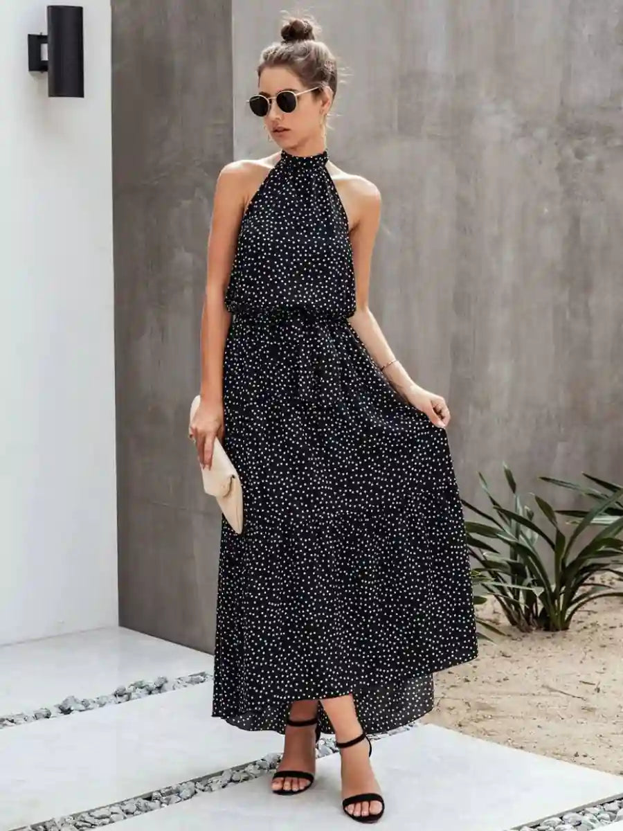 boho halter neck maxi dress Boho Tie Dye Maxi Dress / Halter Neck Tiered Long Dress