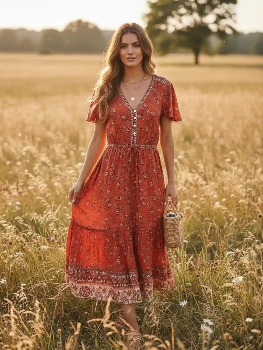 Red Maxi Dress Boho Style Red Maxi Dress Boho Style