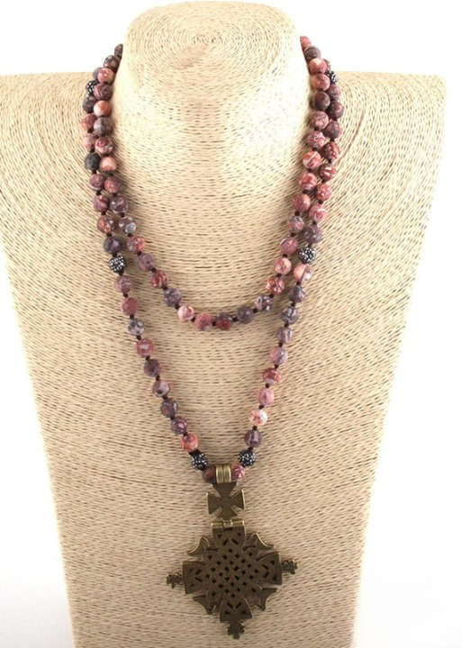 Long Boho Necklace Metal Pendant