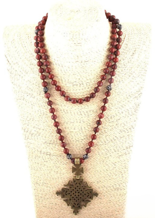 Long Boho Necklace Metal Pendant