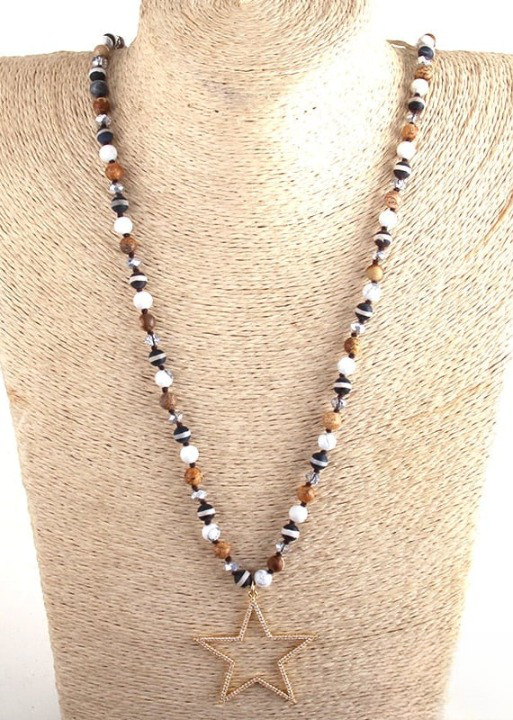 Boho Beaded Necklace - Star Metal Pendant