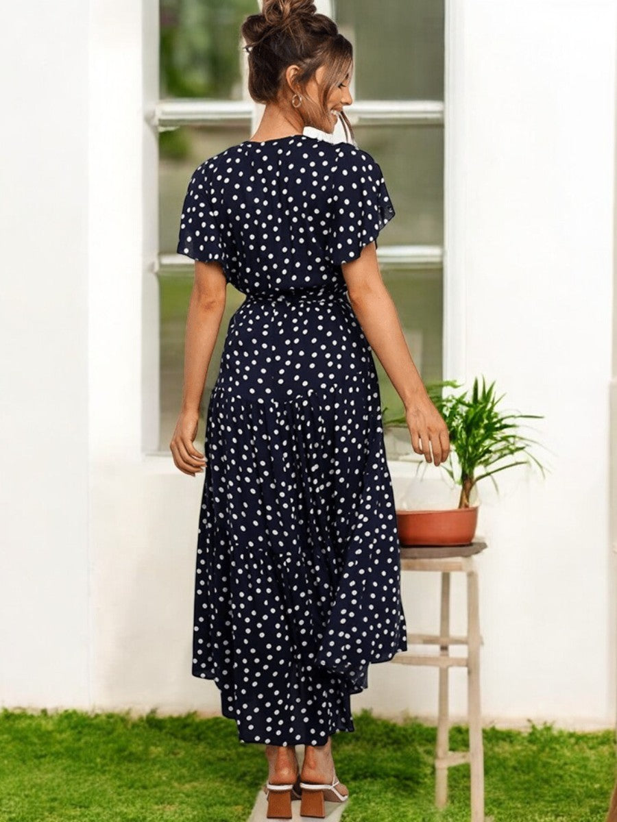 Midi Boho Black Dress with Polka dots