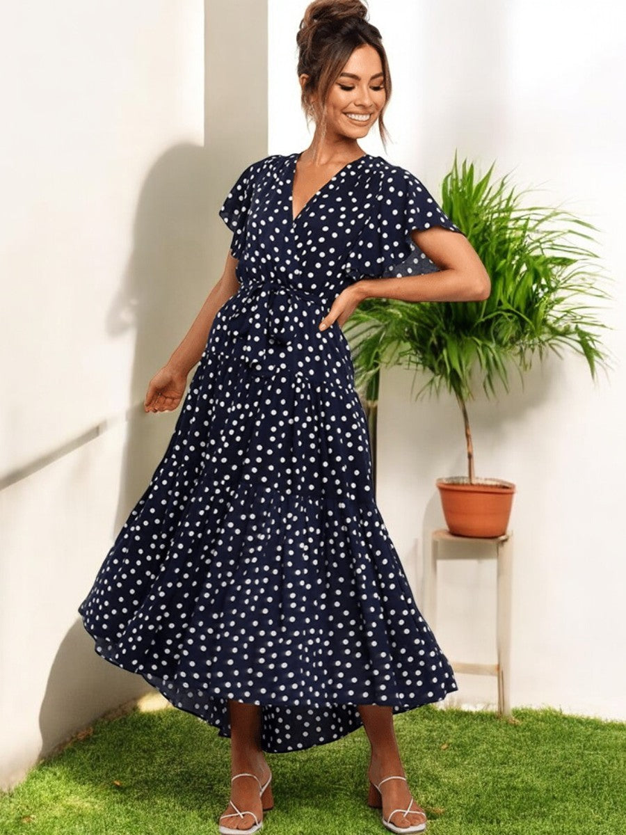 Midi Boho Black Dress with Polka dots