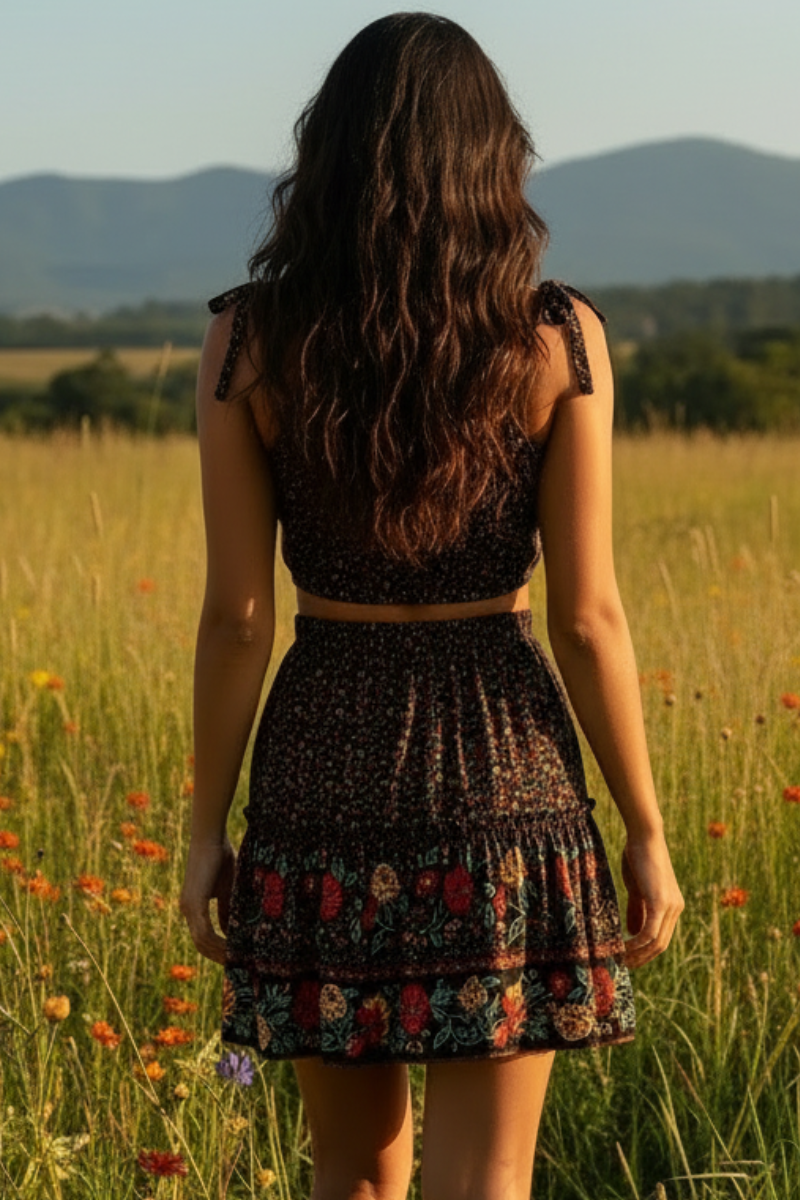 Floral Print Bohemian Two Piece Skirt