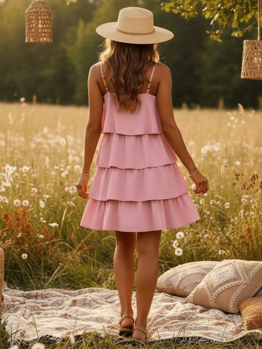 Trapeze Mini Dress in Bohemian style in Light Pink
