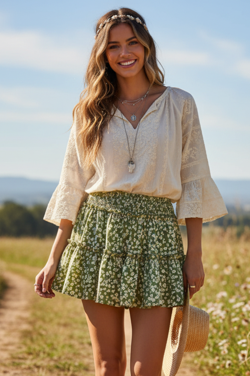 High Waist Elastic Boho Skirt