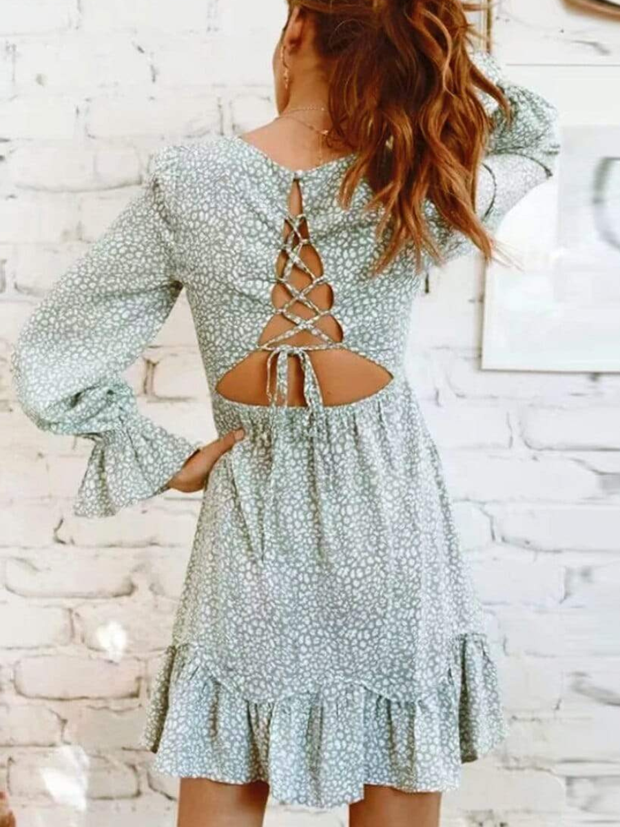 Chic Hippie Mini Dress in Pastel Green