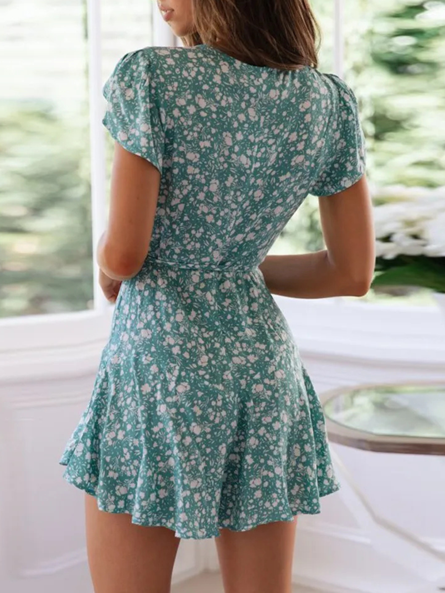 Hippie Spring Mini Boho Dress in Green