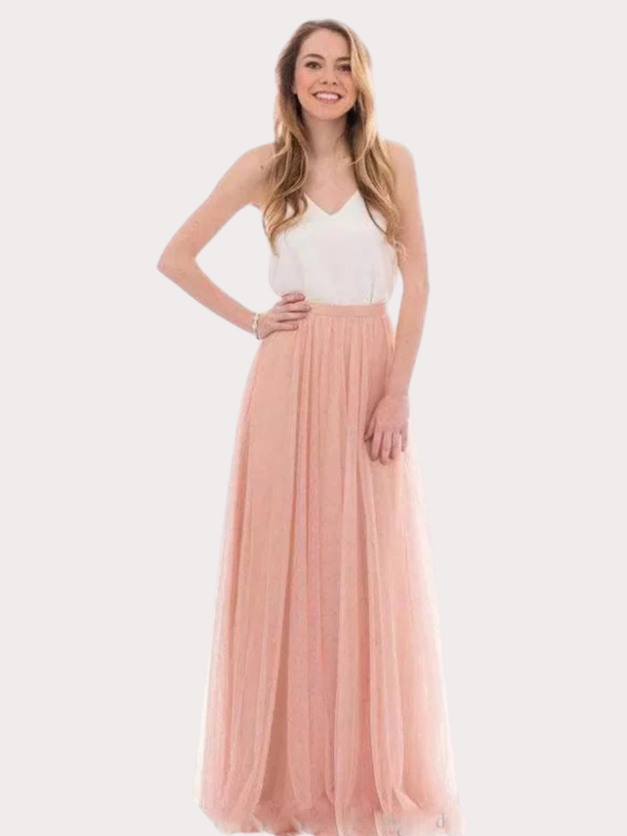 Boho Dress, White Top / Peach Bottom in Tulle
