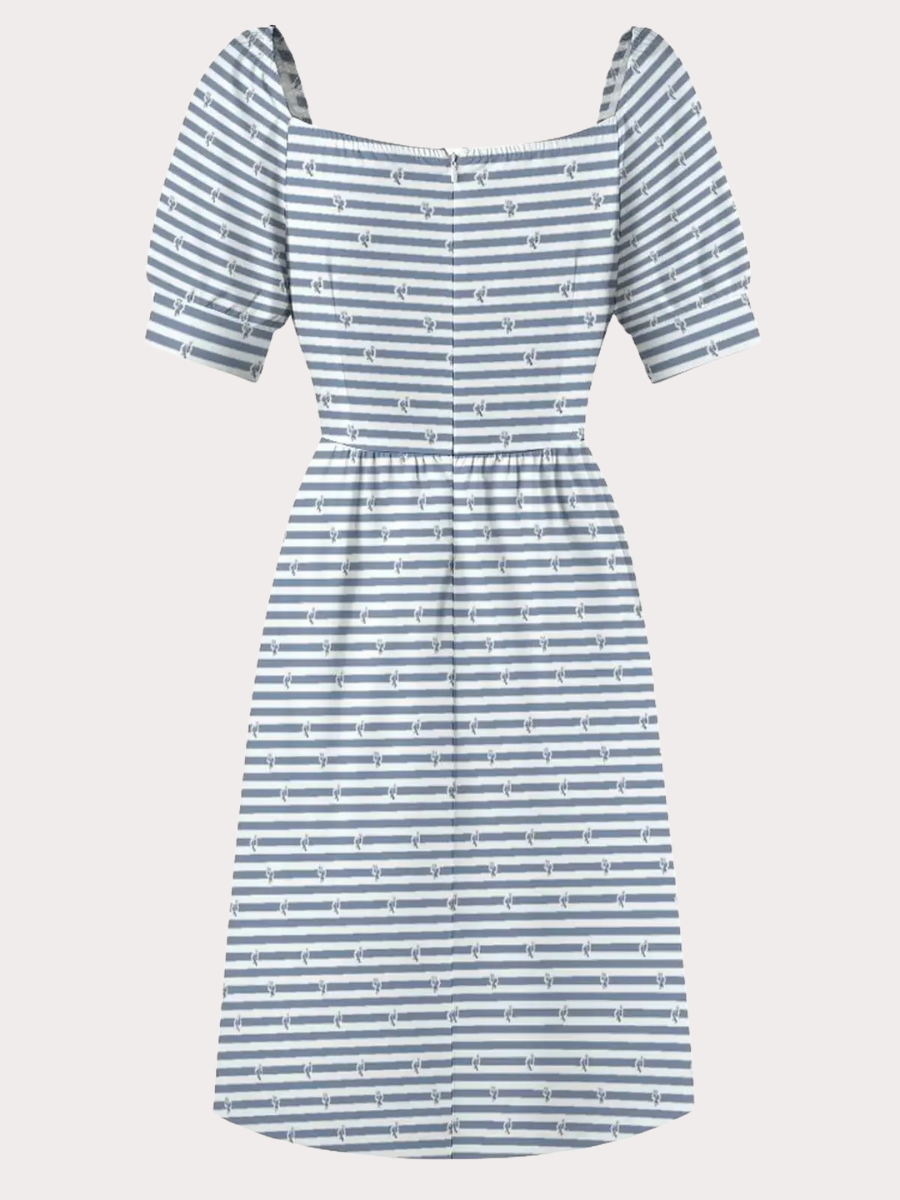 Mini Bohemian Dress with Blue and White Stripes