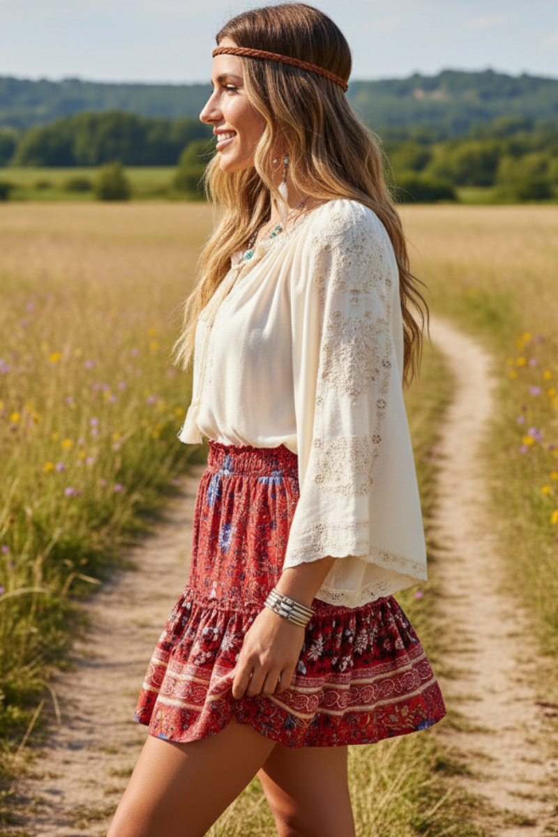 Floral Printed Boho Mini Skirt