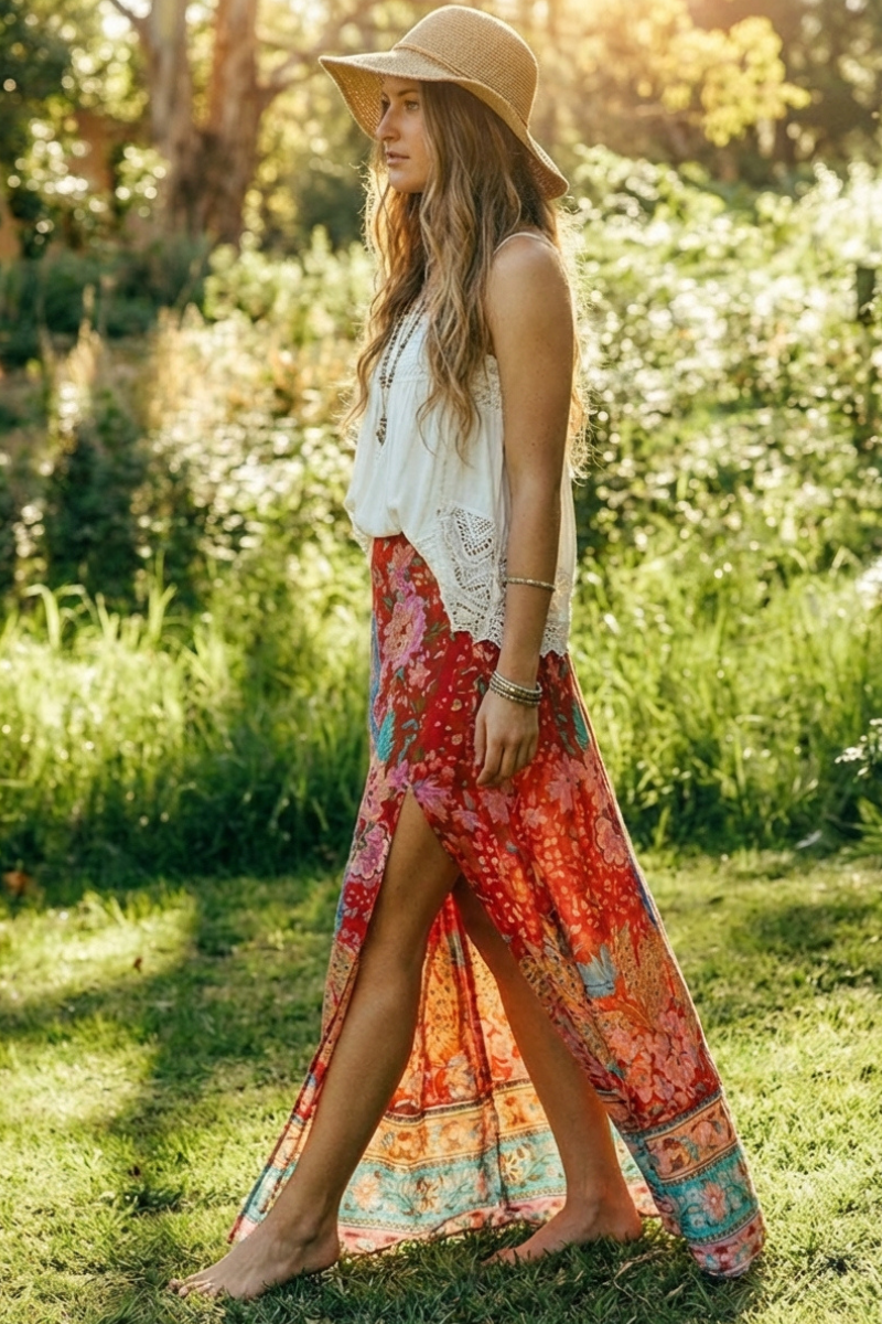 Boho Maxi Skirt with Floral Print