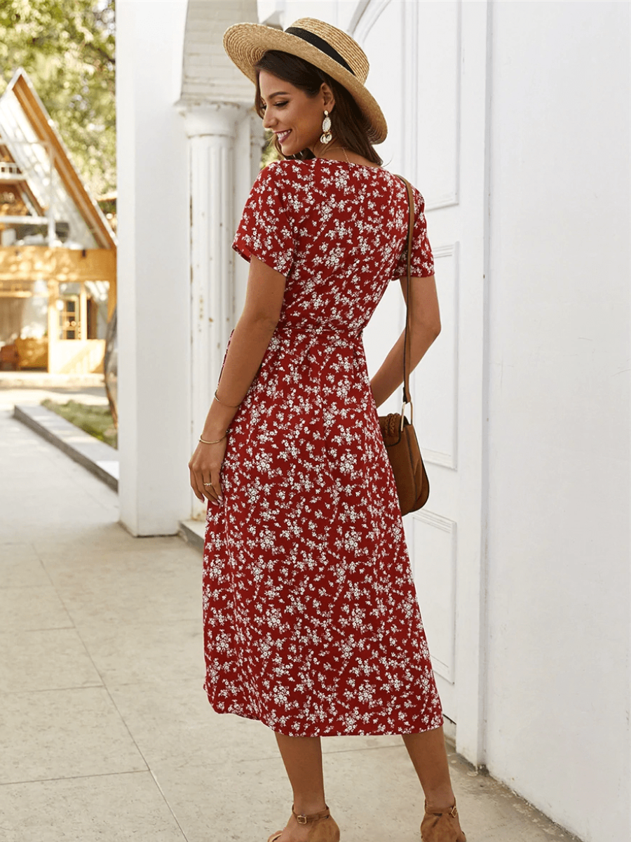 Short Sleeve Boho Maxi Dress