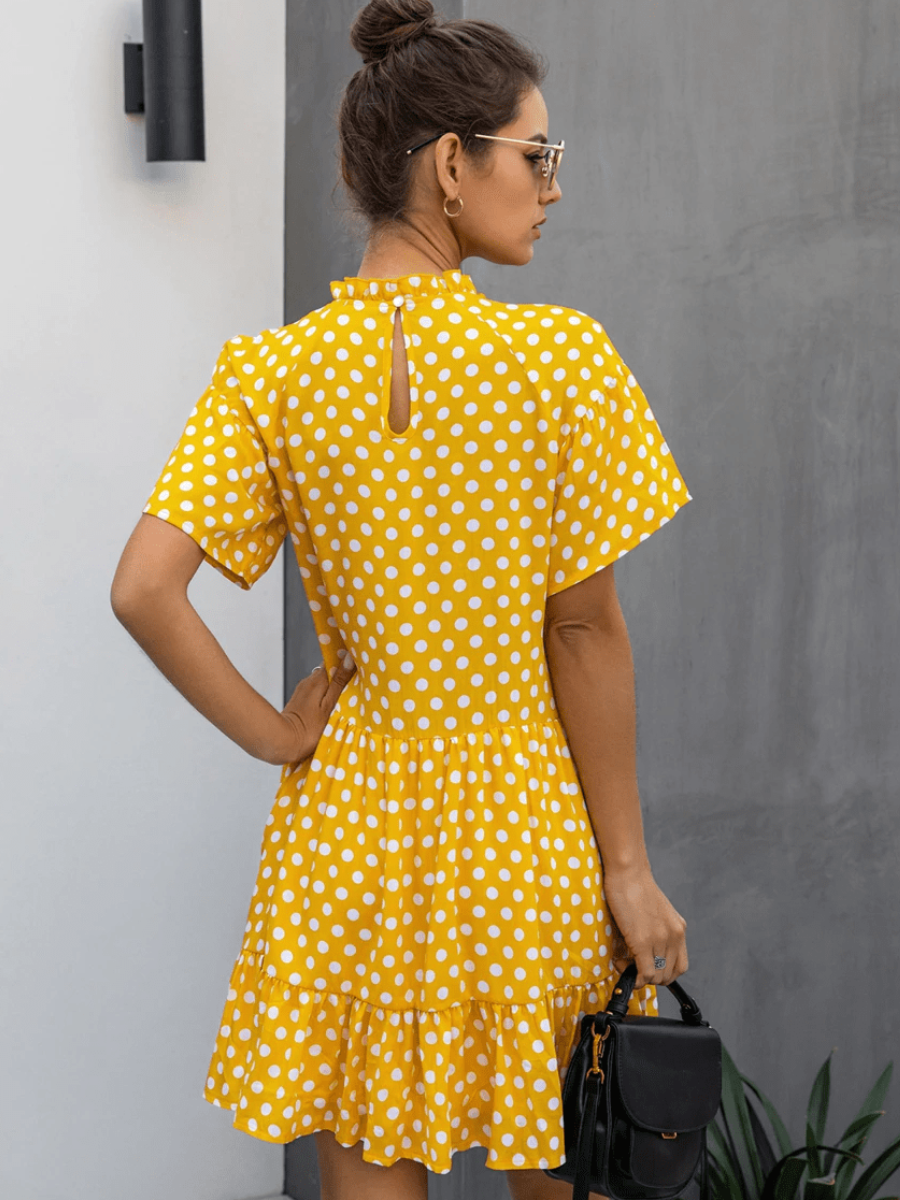 Retro Boho Dress in Yellow with Polka Dots