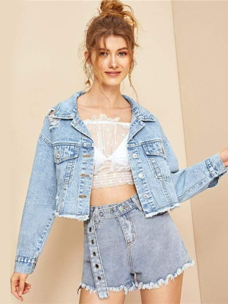 Boho Short Light Wash Denim Jacket