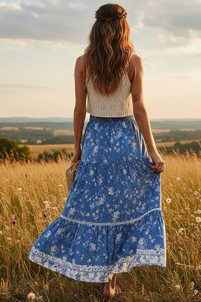 Floral Print Summer Boho Maxi Skirt
