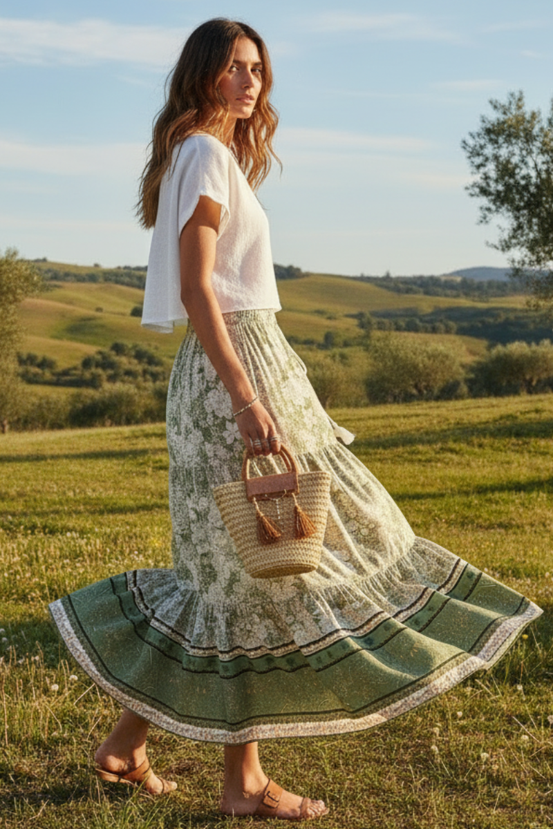 Boho Green Maxi Skirt