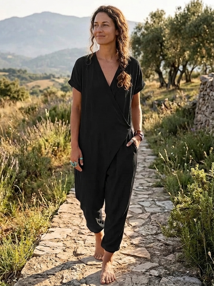 Boheo Romper Overalls V-neck, short sleeves