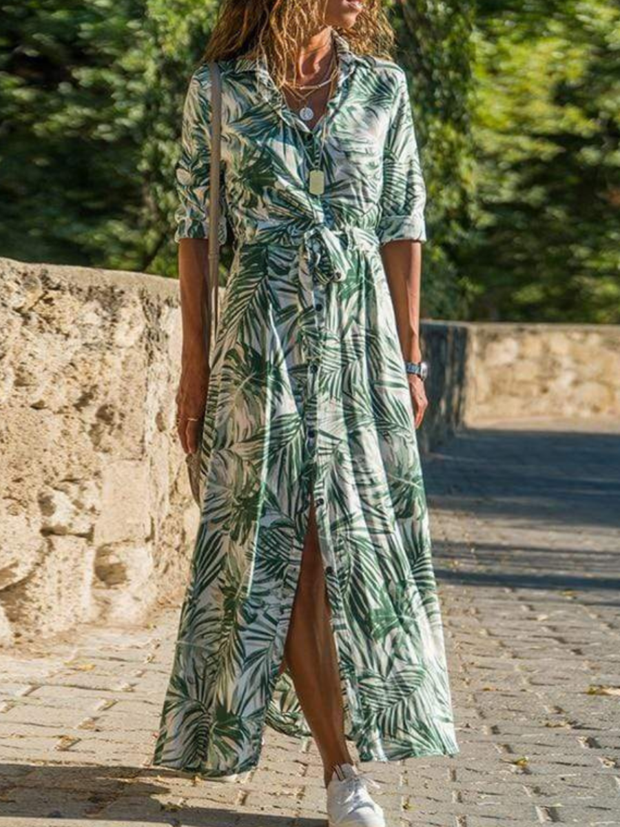 Green Long Sleeve Boho Maxi Dress