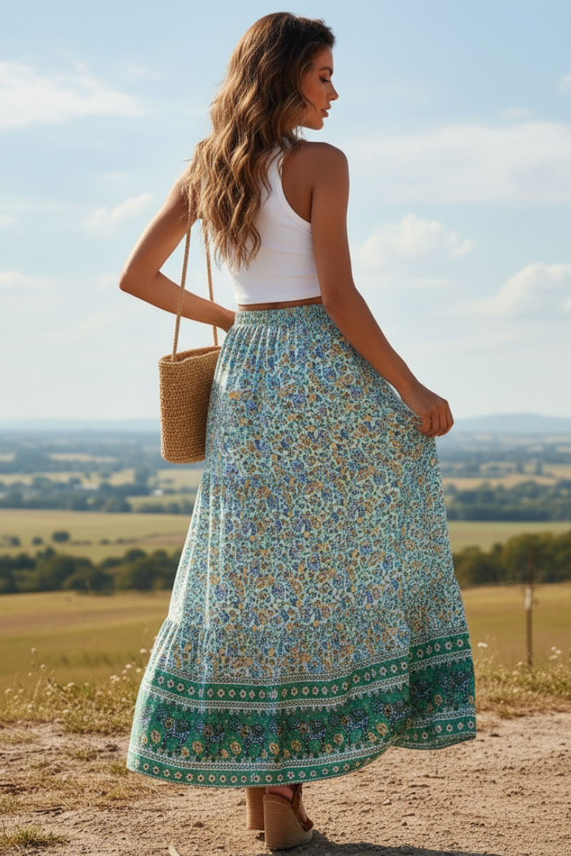 Boho Hippie Floral Print Skirt