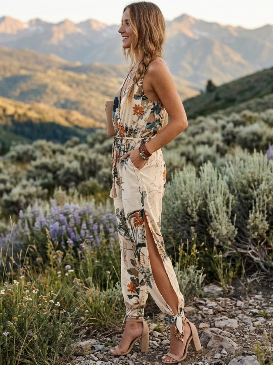 TUONROAD Jumpsuit voor dames, vintage print, vrouwen playsuit, mouwloos TUONROAD Jumpsuit voor dames, vintage print, vrouwen playsuit, mouwloos