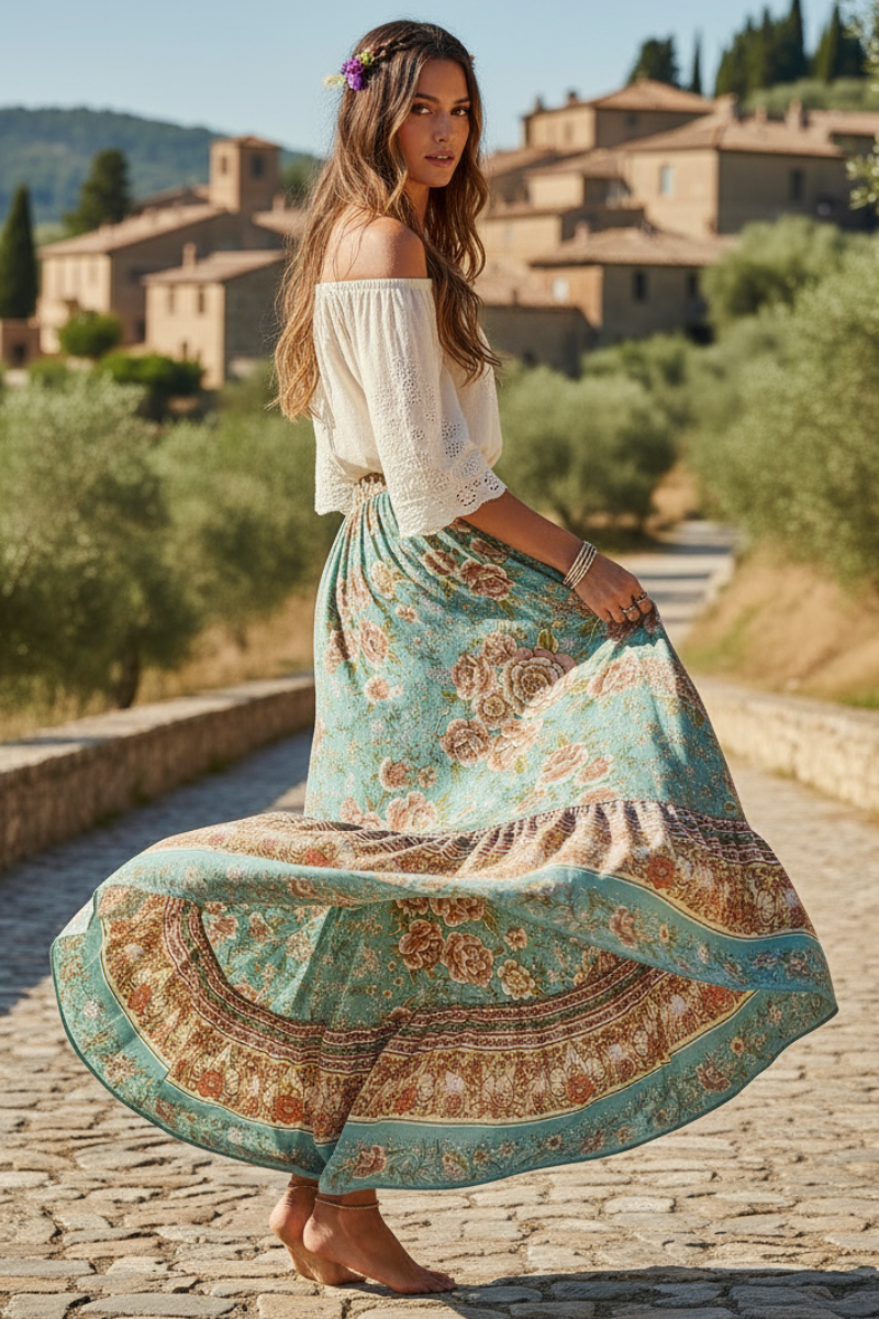 Womens Boho Hippie Long Skirt