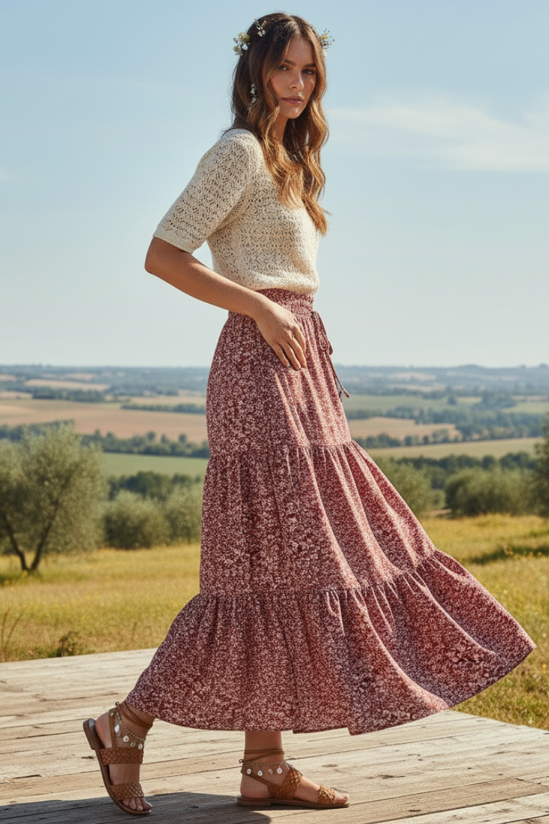 Women's Boho Floral Print Maxi Skirt