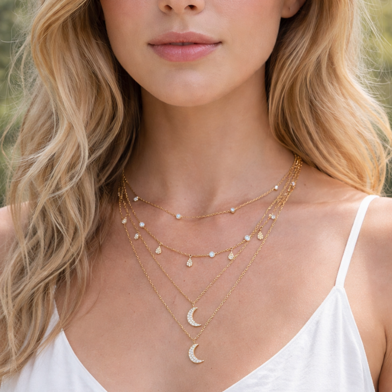Boho Gold Necklaces Set Lunar