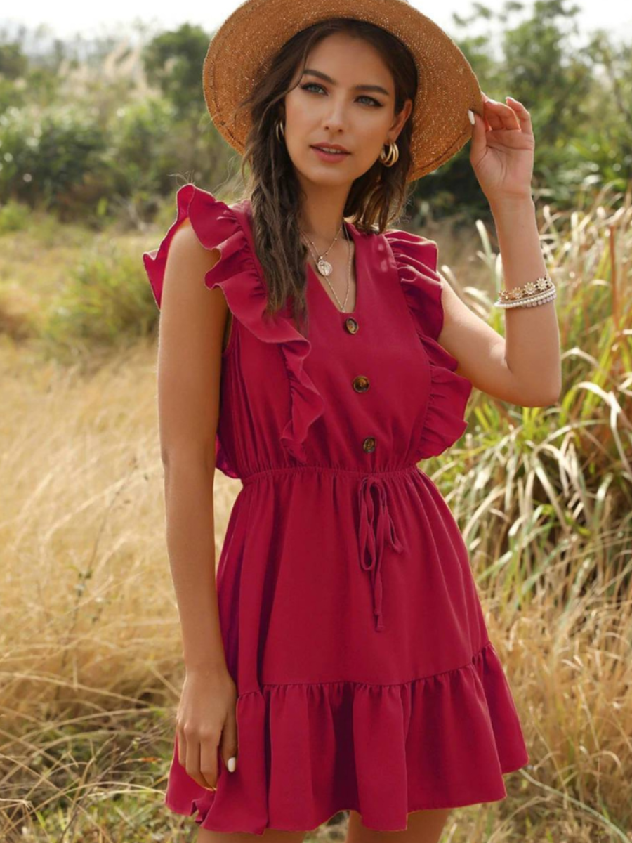 RUFFLED RED MINI HIPPIE DRESS