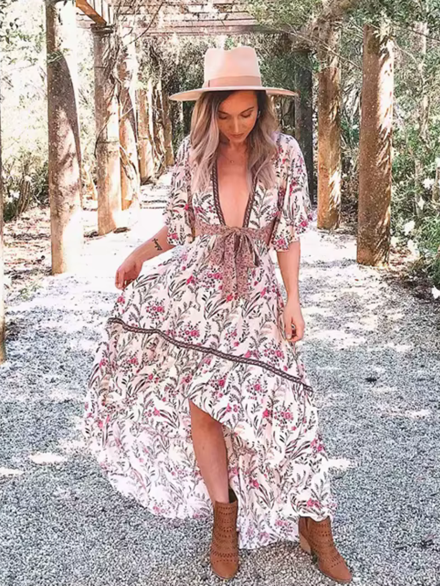 Flowy Boho Maxi Dress with Sleeves