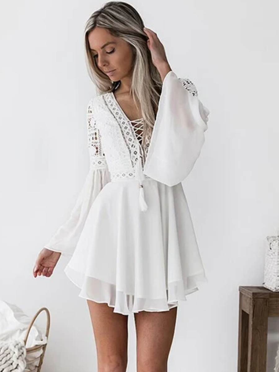 Bohemian Mini Dress in White