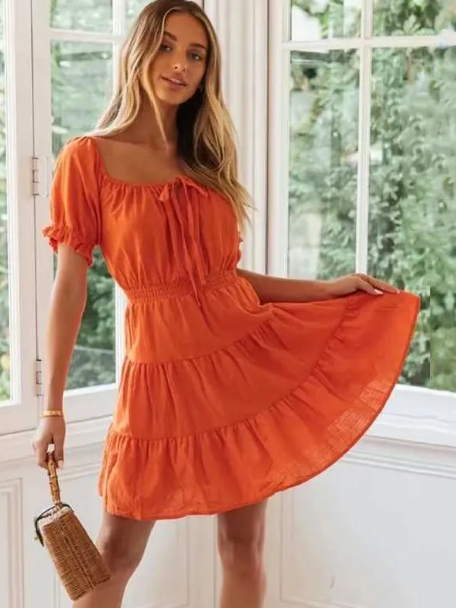 Boho Mini Orange Ruffle Dress