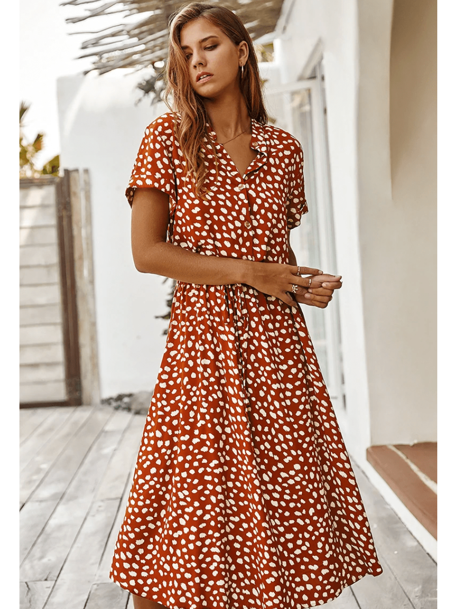 Mid-Length Boho Dress with Leopard Print