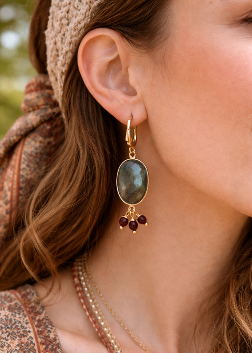 Black Beaded Boho Earrings