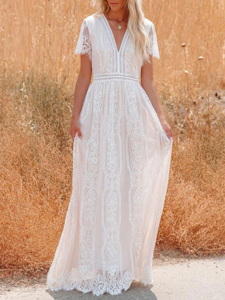Long White Boho Maxi Dress
