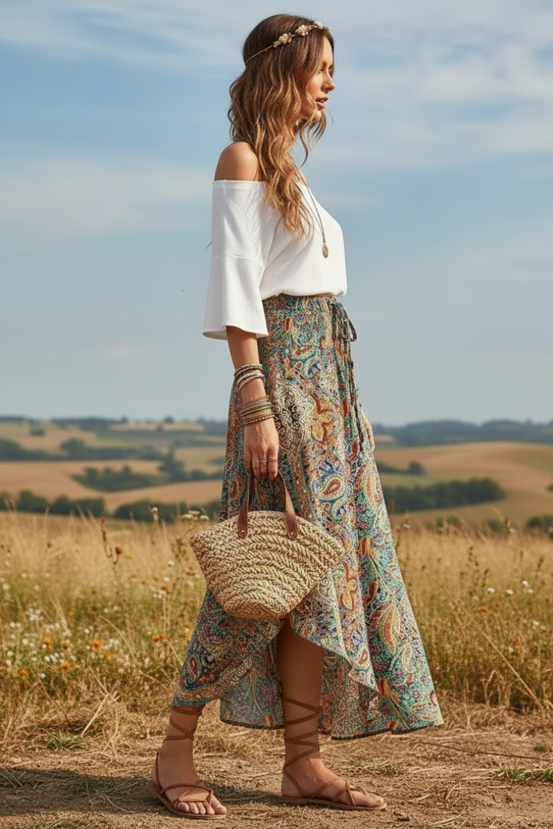 Women’s Boho Paisley Maxi Skirt