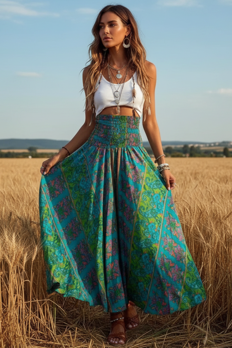 High Waist Loose Boho Long Skirt