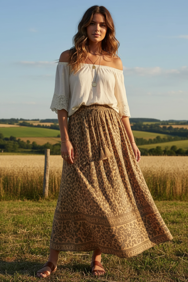 Bohemian Leopard Print Skirt