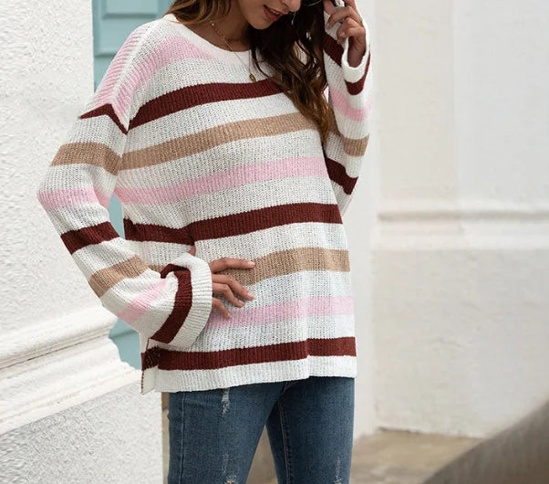 Boho Horizontal Striped Pullover