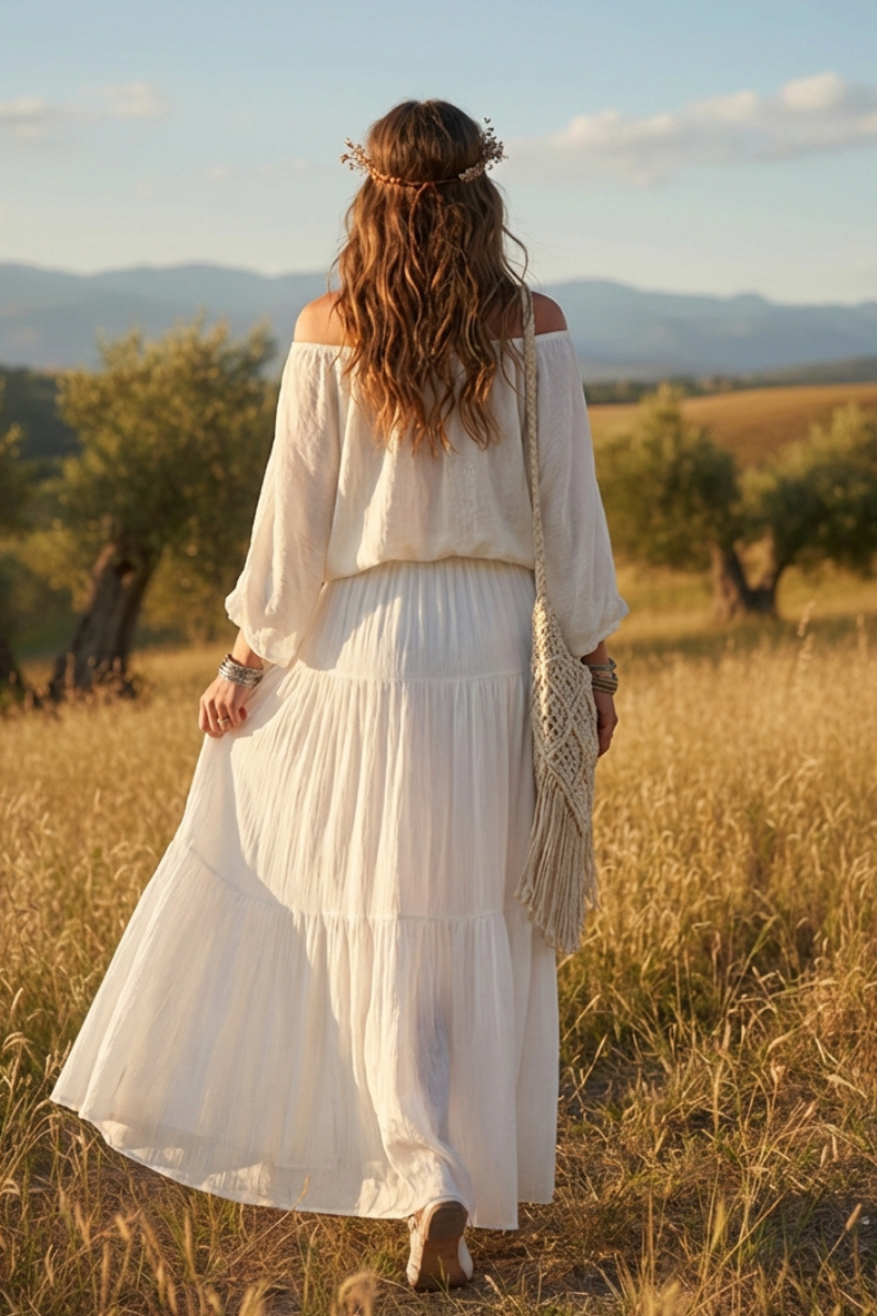 Bohemian Long Skirt in White