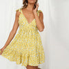 Yellow Flowers Printed Hippie Mini Dress
