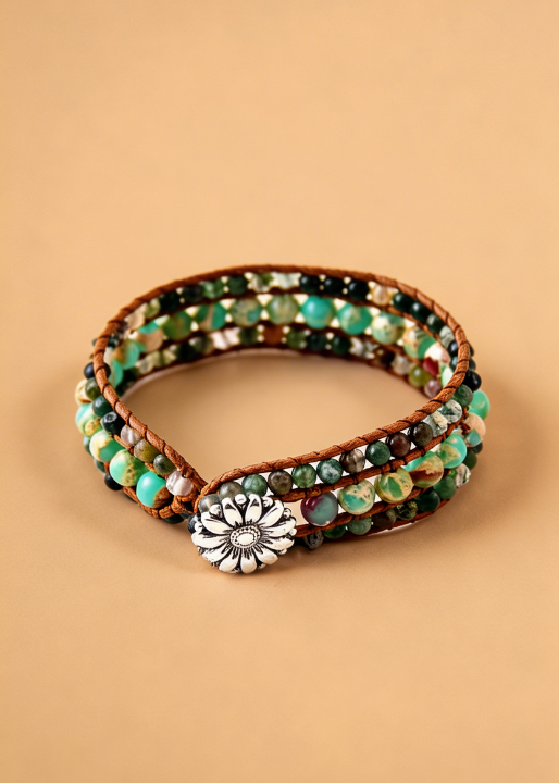 Leather Wrap Boho Bracelet - Natural Stone