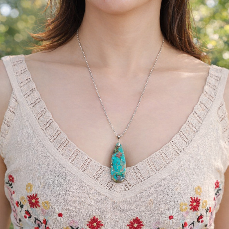 Boho Pendant Necklace - Silver Chain