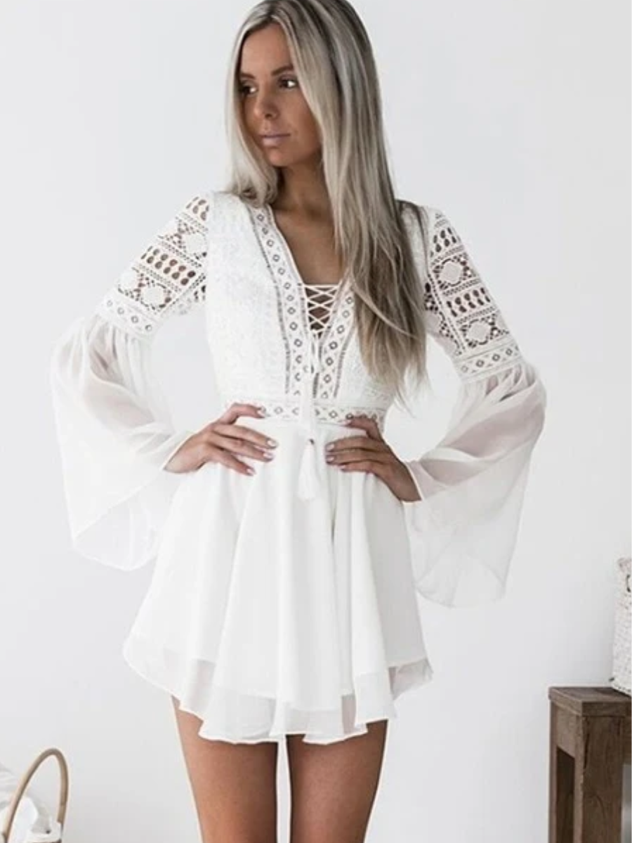 Bohemian Mini Dress in White