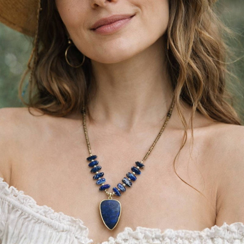 Boho Beads Necklace Heart Pendant