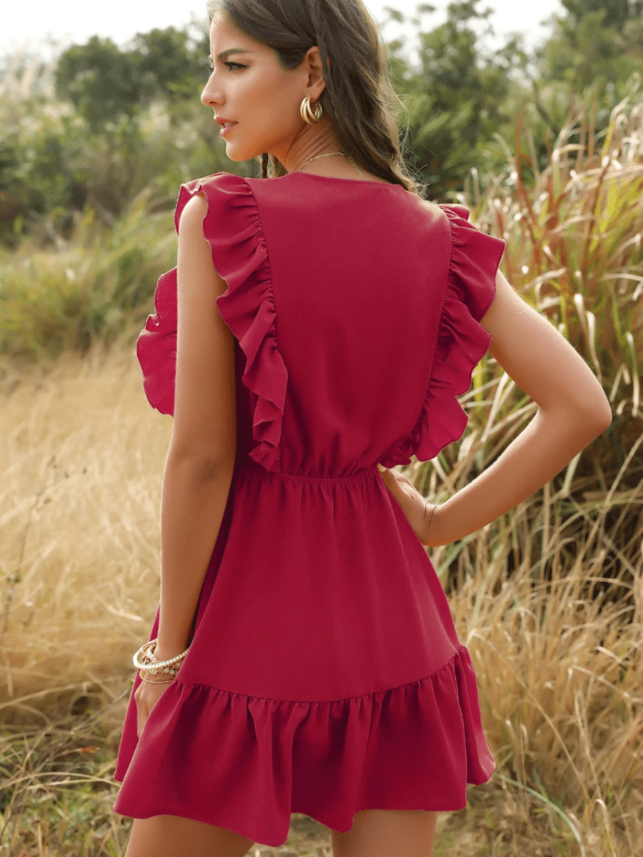RUFFLED RED MINI HIPPIE DRESS