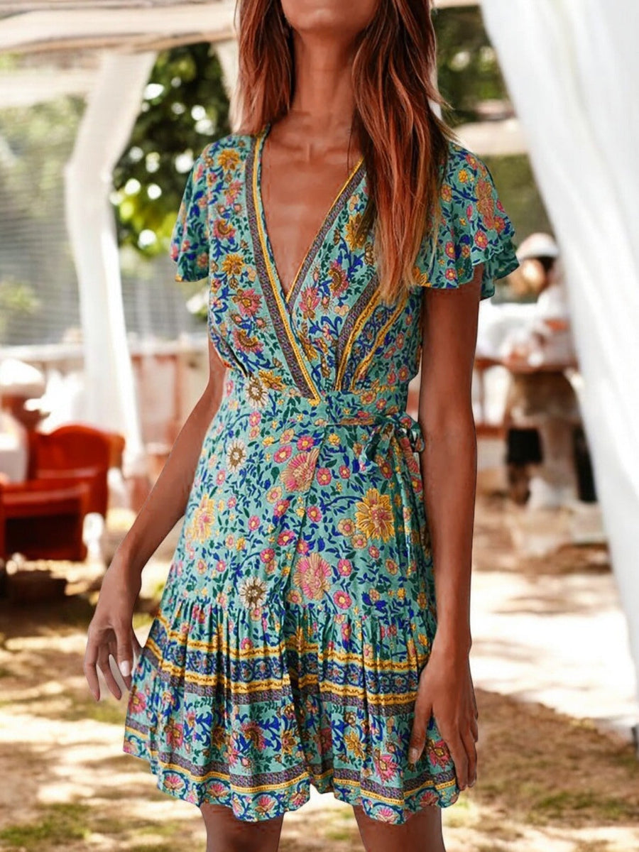 Bohemian Mini Dress in Turquoise Blue