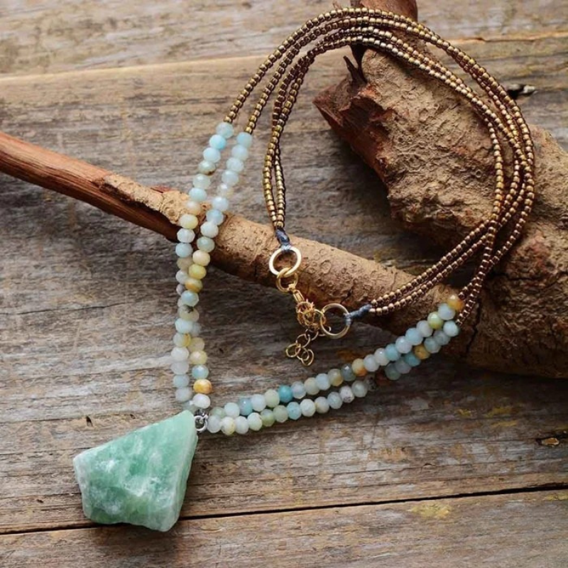 Boho Natural Stone Pendant Necklace